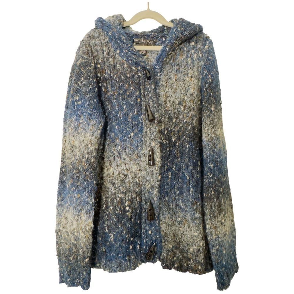 Babette Ballinger Mohair Alpaca Ombré Hooded Cardigan Boho Coastal Cottagecore M